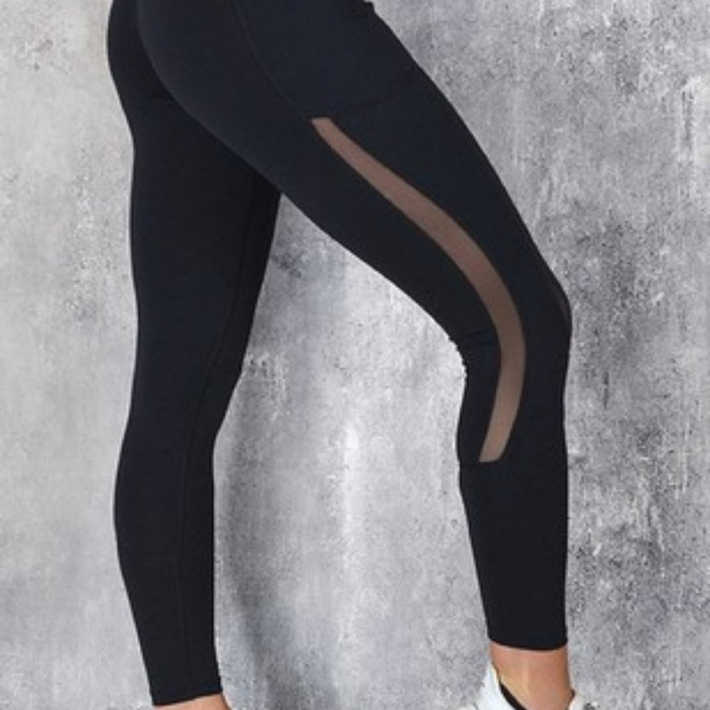 Brand New Black High Rise Mesh Yoga Leggings